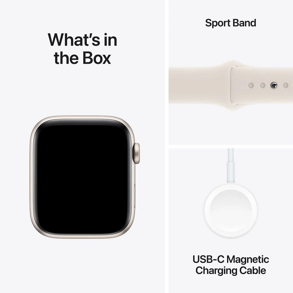 APPLE Watch SE 2024 GPS 40mm, csillagfény alumíniumtok, csillagfény sportszíj
