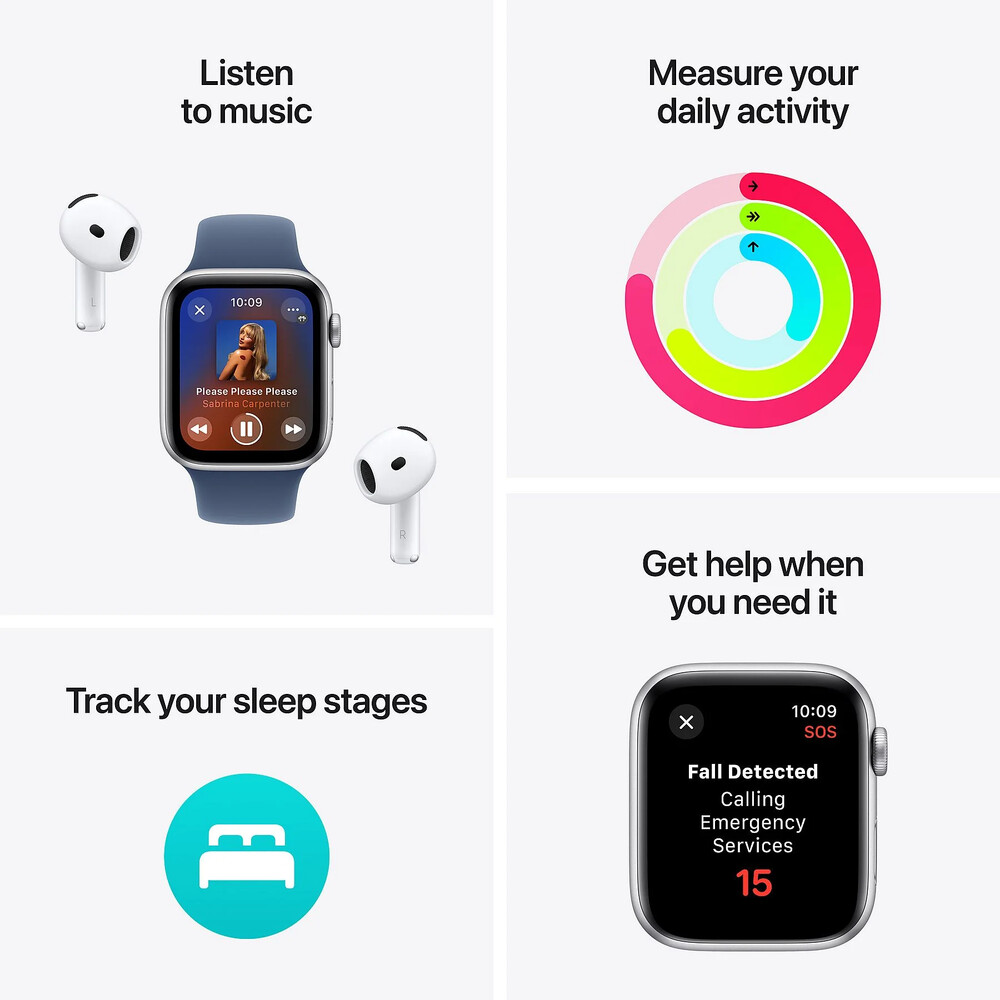 APPLE Watch SE 2024 GPS, 40mm, éjfekete alumíniumtok, éjfekete sportszíj - S/M
