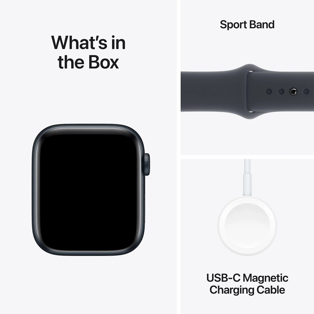 APPLE Watch SE 2024 GPS, 40mm, éjfekete alumíniumtok, éjfekete sportszíj - S/M